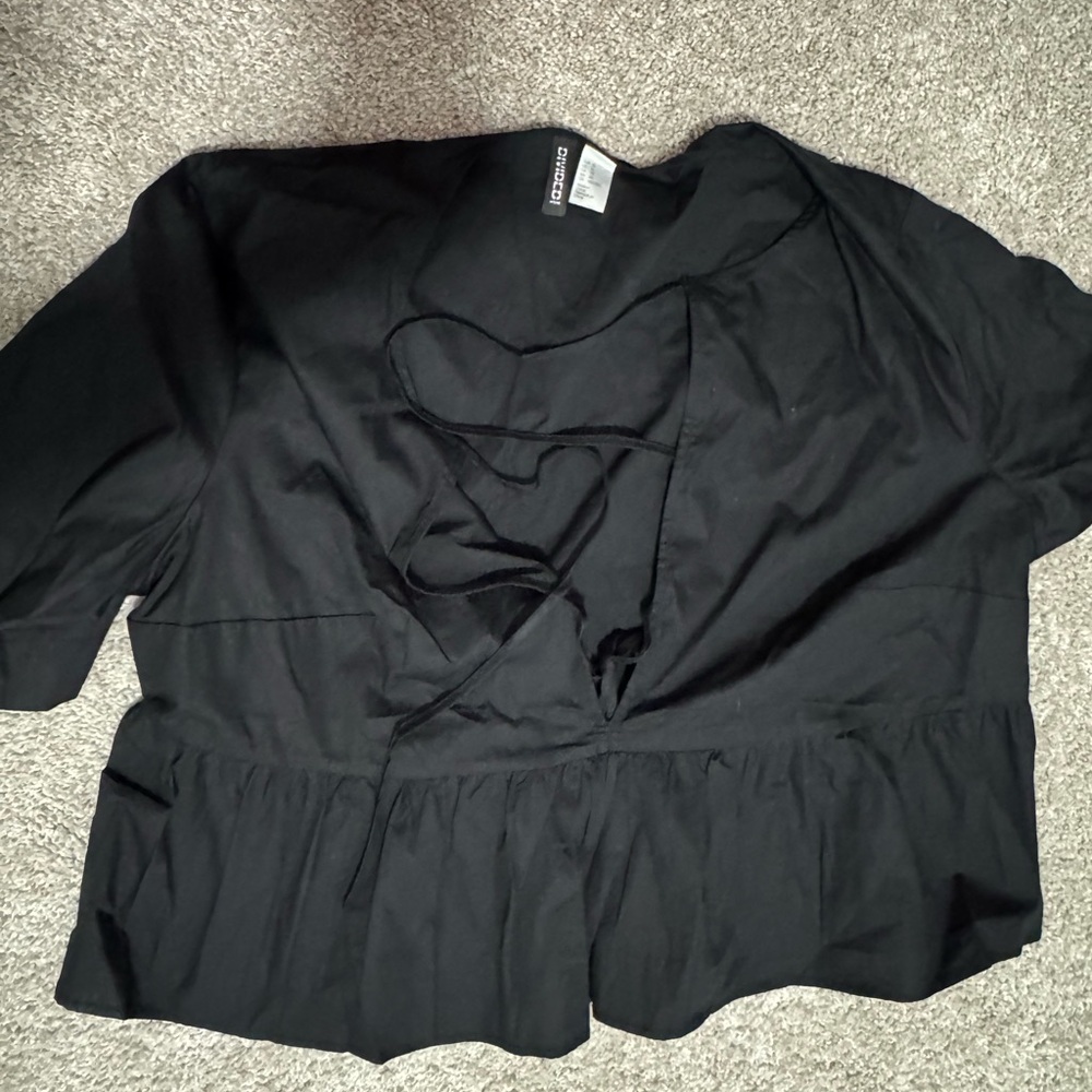 H&M Black Peplum Blouse with Tie-Front